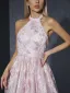 Chic / Beautiful Blushing Pink Lace Flower Prom Dresses 2025 A-Line / Princess High Neck Sleeveless Floor-Length / Long Formal Dresses