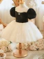 Chic / Belle Noire Anniversaire Robe Ceremonie Fille 2023 Robe Boule Encolure Carrée Gonflée Manches Courtes Dos Nu Noeud Courte
