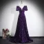 Sparkly Purple Sequins Evening Dresses 2026 A-Line / Princess V-Neck Short Sleeve Backless Floor-Length / Long