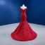 Haut de Gamme Luxe Rouge Robe De Soirée 2022 Trompette / Sirène De l'épaule Perlage Paillettes Manches Courtes Dos Nu Plumes Tribunal Train Soirée Robe De Ceremonie