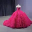High-end Fuchsia Beading Pearl Sequins Cascading Ruffles Prom Dresses 2023 Ball Gown Strapless Corset Sleeveless Backless Chapel Train Prom Formal Dresses