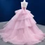 High-end Blushing Pink Cascading Ruffles Prom Dresses 2022 Ball Gown Strapless Rhinestone Sleeveless Backless Court Train Prom Formal Dresses