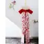 Vintage / Retro Red Printing Evening Dresses 2022 Trumpet / Mermaid Off-The-Shoulder Short Sleeve Backless Floor-Length / Long Evening Party Formal Dresses