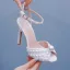 Elegant White Pearl Wedding Shoes 2024 Ankle Strap 8 cm Stiletto Heels Open / Peep Toe Wedding Sandals High Heels