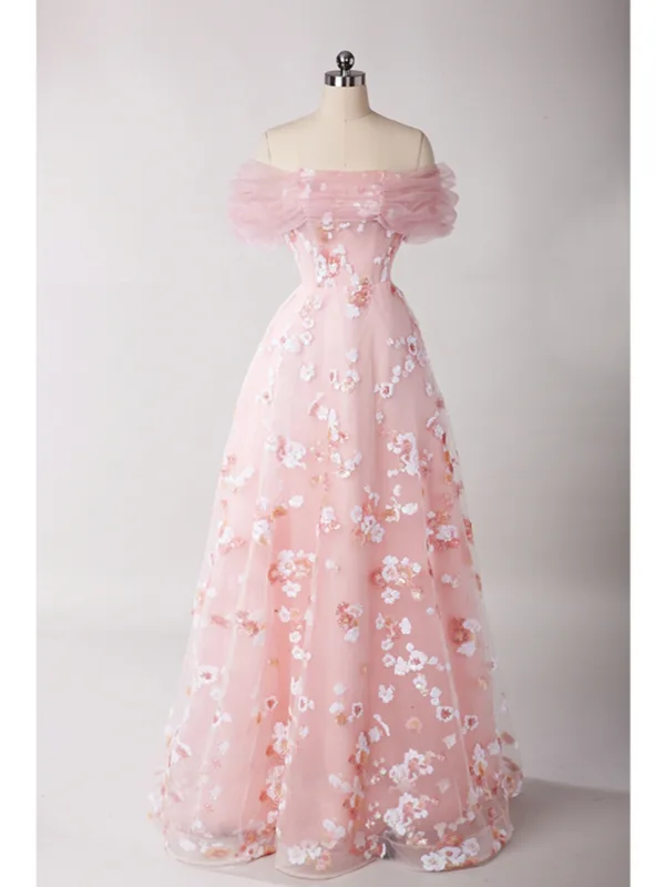 Chic / Belle Rougissant Rose Perlage Paillettes Robe De Bal 2025 Princesse De l'épaule Manches Courtes Dos Nu Longue Promo Robe De Ceremonie