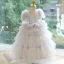 Chic / Beautiful Grey Beading Sequins Cascading Ruffles Flower Girl Dresses 2023 Ball Gown Scoop Neck Puffy Short Sleeve Backless Floor-Length / Long Flower Girl Dresses