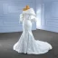 High End Elegante Weiß Satin Perlenstickerei Pailletten Brautkleider / Hochzeitskleider 2023 Meerjungfrau Fallende Rüsche One-Shoulder Kurze Ärmel Rückenfreies Hof-Schleppe Hochzeit