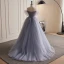 Chic / Belle Argenté Gris Perlage Perle Paillettes Appliques Plissée Robe De Bal 2023 Robe Boule De l'épaule Sans Manches Dos Nu Train De Balayage Promo