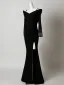 Charmant Noire Faux Diamant Fendue devant Robe De Soirée 2026 Trompette / Sirène De l'épaule Manches Longues Longue Robe De Ceremonie