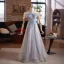 Sparkly Grey Beading Appliques Sequins Prom Dresses 2025 A-Line / Princess Off-The-Shoulder Short Sleeve Backless Floor-Length / Long Formal Dresses