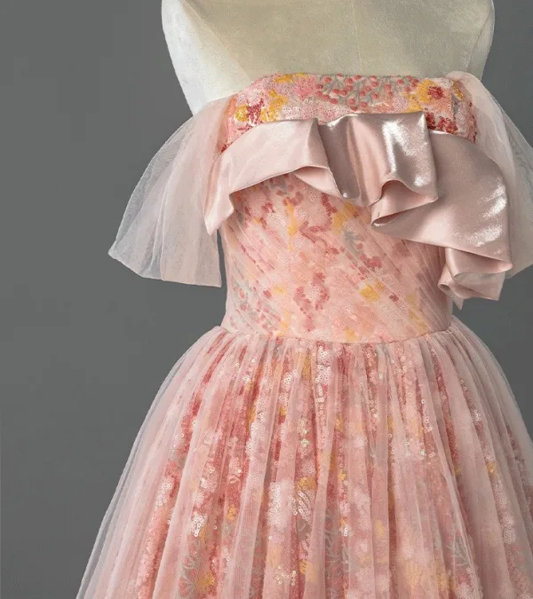 Elegante Rosa Pailletten Ballkleider 2026 Ballkleid Bandeau Ärmellos Rückenfreies Sweep / Pinsel Zug Festliche Kleider