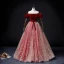 Elegant Burgundy Prom Dresses 2022 Ball Gown Off-The-Shoulder Puffy Short Sleeve Bow Sash Backless Floor-Length / Long Formal Dresses