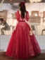 Chic / Belle Bordeaux Robe De Bal 2022 Princesse Encolure Carrée Paillettes Manches Courtes Dos Nu Noeud Ceinture Longue Robe De Ceremonie