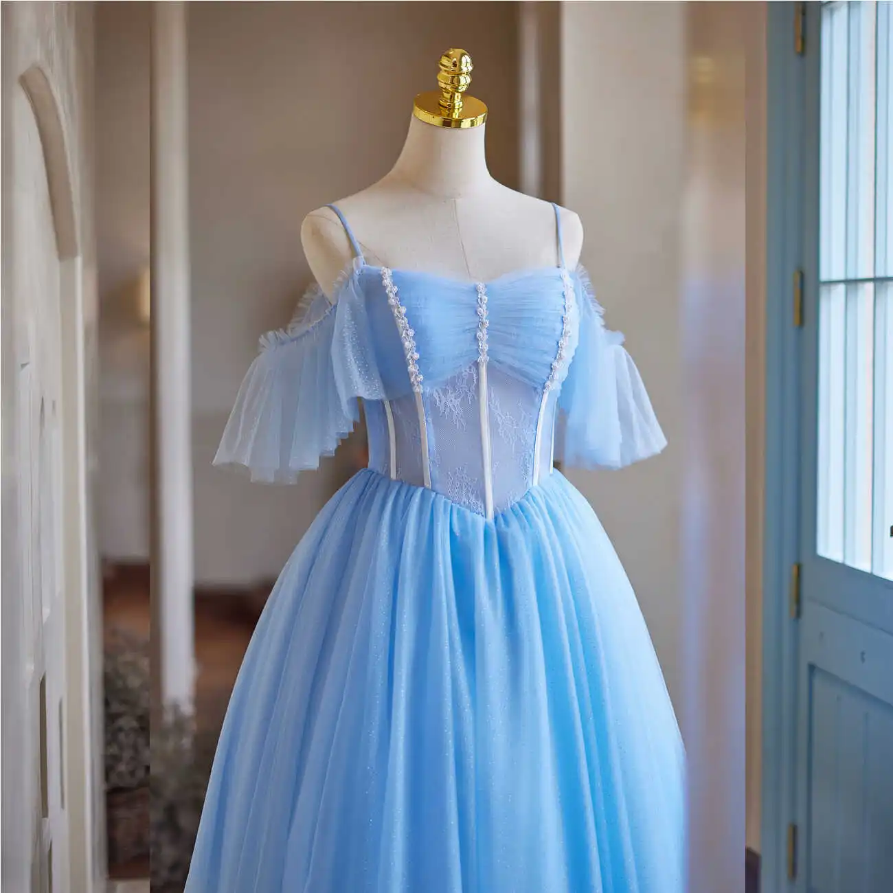 princess polly baby blue dress Fashion Sky Blue Lace Flower Pearl Homecoming Graduation Dresses 2024 A-Line Princess