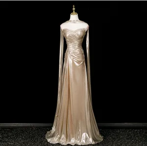 Sexy Champagne Train De Balayage Robe De Soirée 2025 Trompette Sirène Bustier Sans Manches Dos Nu Soirée Robe De Ceremonie