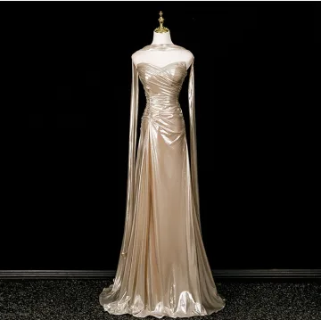 Sexy Champagne Sweep Train Evening Dresses 2025 Trumpet Mermaid Strapless Sleeveless Backless Evening Party Formal Dresses