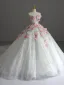 Flower Fairy White Appliques Lace Flower Wedding Dresses 2025 Ball Gown Strapless Sleeveless Backless Court Train Wedding
