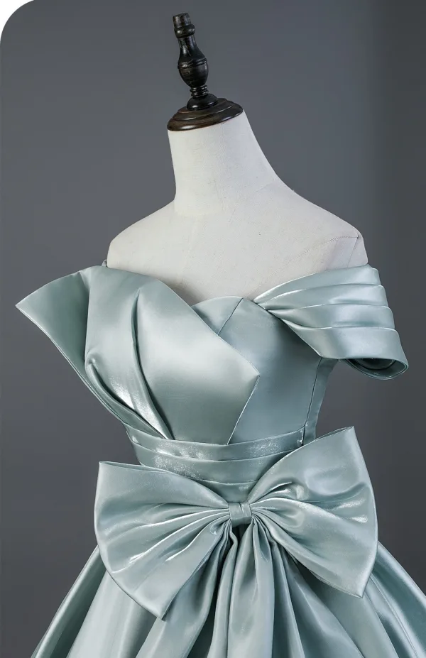Elegant Lime Grøn Sløjfe Satin Gallakjoler 2026 Balkjole Off-The-Shoulder Kort Ærme Halterneck