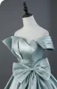 Elegant Lime Grøn Sløjfe Satin Gallakjoler 2026 Balkjole Off-The-Shoulder Kort Ærme Halterneck