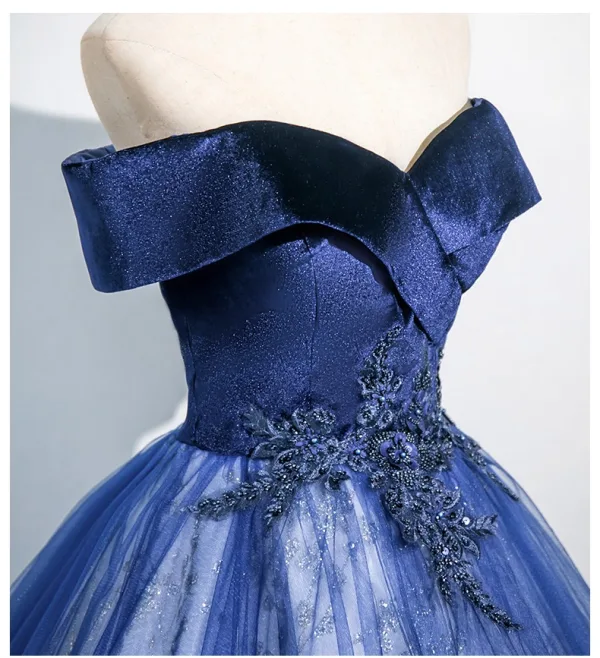 Vintage / Retro Ocean Blue Beading Appliques Prom Dresses 2025 Ball Gown Strapless Sleeveless Backless Floor-Length / Long Tulle Prom Formal Dresses