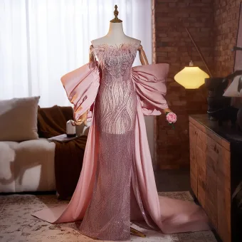 Heerlijk Blozen Roze Pailletten Rhinestone Galajurken 2024 Trompet Zeemeermin Strapless Kwast Korte Mouwen Ruglooze Lange Gala Gelegenheid Jurken