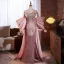 Lovely Blushing Pink Sequins Rhinestone Prom Dresses 2024 Trumpet / Mermaid Strapless Tassel Short Sleeve Backless Floor-Length / Long Prom Formal Dresses