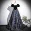 Vintage / Retro Black Printing Prom Dresses 2025 A-Line / Princess Square Neckline Puffy Short Sleeve Backless Floor-Length / Long Formal Dresses
