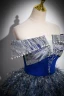 Vintage / Retro Bling Bling Navy Blue Beading Sequins Tassel Prom Dresses Ball Gown 2023 Off-The-Shoulder Sleeveless Backless Floor-Length / Long Prom Formal Dresses