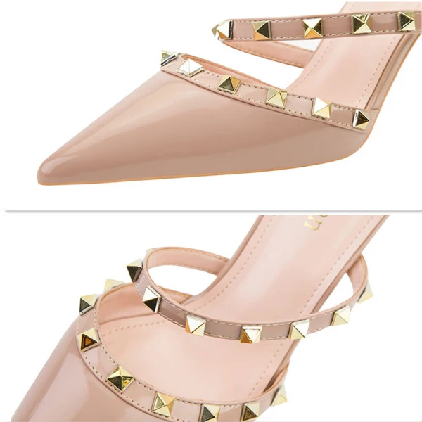 Sexy Black Rivet Evening Party Womens Shoes High Heels 2022 7 cm Stiletto Heels Pointed Toe Womens Shoes