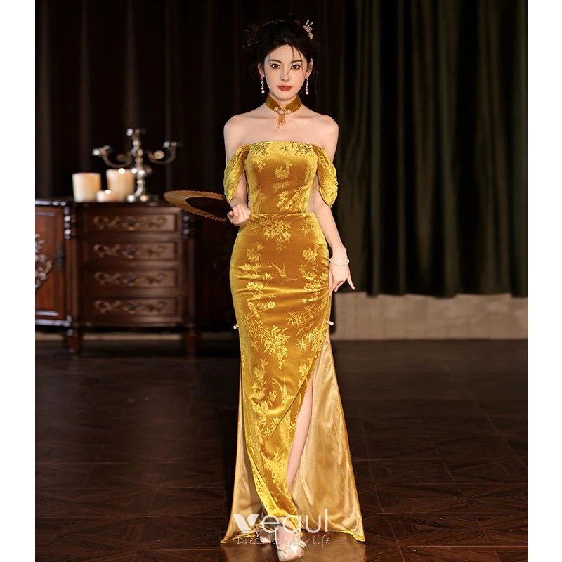 Trumpet Mermaid Velvet Tassel One Shoulder Black Prom Dress With Slit