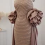 Haut de Gamme Champagne Fait main Perlage Paillettes Robe De Soirée 2024 Trompette / Sirène Bustier Volants Manches Courtes Dos Nu Longue Soirée Robe De Ceremonie