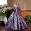 Sparkly Multi-Colors Sequins Purple Birthday Flower Girl Dresses 2023 Ball Gown Scoop Neck Puffy Short Sleeve Backless Floor-Length / Long
