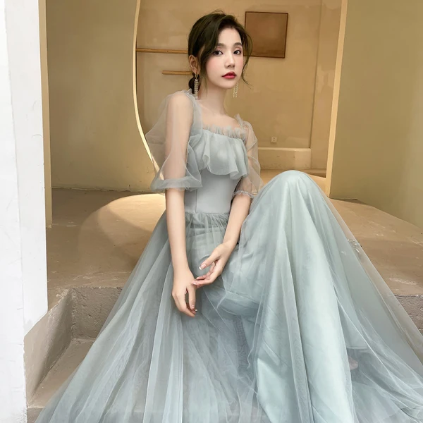 light sage green wedding dress Shiny Light Sage Green Princess Dress with Flowers，Light Sage Green Ba –  Simplepromdress