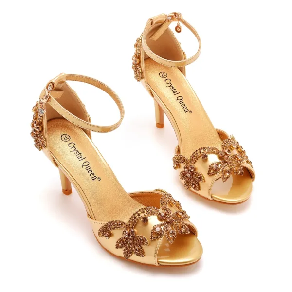 Charmant Weiß Strass Brautschuhe 2023 7 cm Stilettos Peeptoes Hochzeit Sandaletten Hochhackige