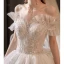 Vintage / Retro Charming Ivory Beading Sequins Wedding Dresses 2022 Ball Gown Off-The-Shoulder Short Sleeve Backless Royal Train Wedding
