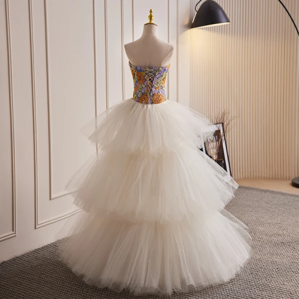 Vintage / Retro Multi-Colors Handmade Beading Sequins Lace Flower Evening Dresses 2023 Trumpet / Mermaid Strapless Sleeveless Backless Floor-Length / Long Evening Party Formal Dresses
