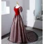 Elegante Rot Ballkleider 2023 Ballkleid Eckiger Ausschnitt Geschwollenes Kurze Ärmel Schleife Rückenfreies Sweep / Pinsel Zug Ball Festliche Kleider