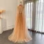 High-end Beige Handmade  Beading Sequins Rhinestone Prom Dresses 2024 A-Line / Princess High Neck Sleeveless Floor-Length / Long Prom Formal Dresses