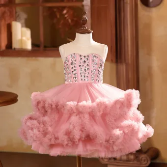 Lovely Candy Pink Rhinestone Cascading Ruffles Short Birthday Flower Girl Dresses 2026 Ball Gown Scoop Neck Sleeveless Backless Tulle