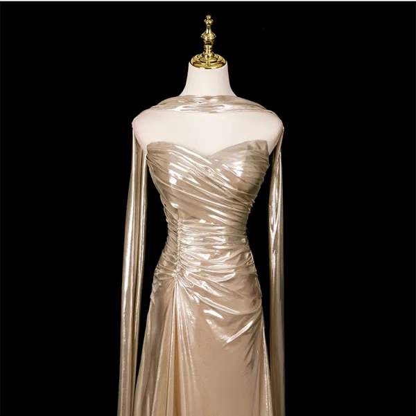 Sexy Champagner Sweep / Pinsel Zug Abendkleider 2025 Meerjungfrau Bandeau Ärmellos Rückenfreies Abend Festliche Kleider