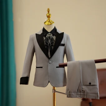 Mode Gris 5 Pièces Promo Costume Garçon Mariage 2023 Noeud Cravate Manteau Pantalon Chemise Gilet
