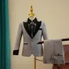 Mode Gris 5 pièces Promo Costume Garçon Mariage 2023 Noeud Cravate Manteau Pantalon Chemise Gilet