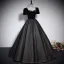 Élégant Noire Glitter Paillettes Robe De Bal 2023 Robe Boule Encolure Carrée Faux Diamant Manches Courtes Dos Nu Longue Promo Robe De Ceremonie