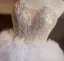 Edles Farbverlauf Himmelblau Perlenstickerei Perle Pailletten Fallende Rüsche Ballkleider 2025 Ballkleid Bandeau Ärmellos Rückenfreies Sweep / Pinsel Zug Ball Festliche Kleider