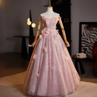 Luxe Rougissant Rose Paillettes Appliques Robe De Bal 2025 Robe Boule Bustier Sans Manches Dos Nu Longue Promo Robe De Ceremonie
