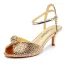 Sexy Gold Rhinestone Summer Evening Party Womens Sandals 2024 Ankle Strap 6 cm Stiletto Heels Open / Peep Toe Sandals High Heels