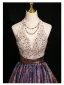 Charming Coffee Glitter Rhinestone Sequins Prom Dresses 2024 Ball Gown Halter Sleeveless Backless Floor-Length / Long Prom Formal Dresses