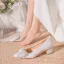 Charming Silver Rhinestone Lace Wedding Shoes 2024 4 cm Thick Heels Pointed Toe Wedding Pumps High Heels