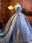 Elegant Sky Blue Prom Dresses 2024 Ball Gown Strapless Sleeveless Backless Sweep Train Prom Formal Dresses