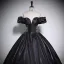 Elegant Black Satin Prom Dresses 2023 Ball Gown Off-The-Shoulder Short Sleeve Backless Floor-Length / Long Prom Formal Dresses